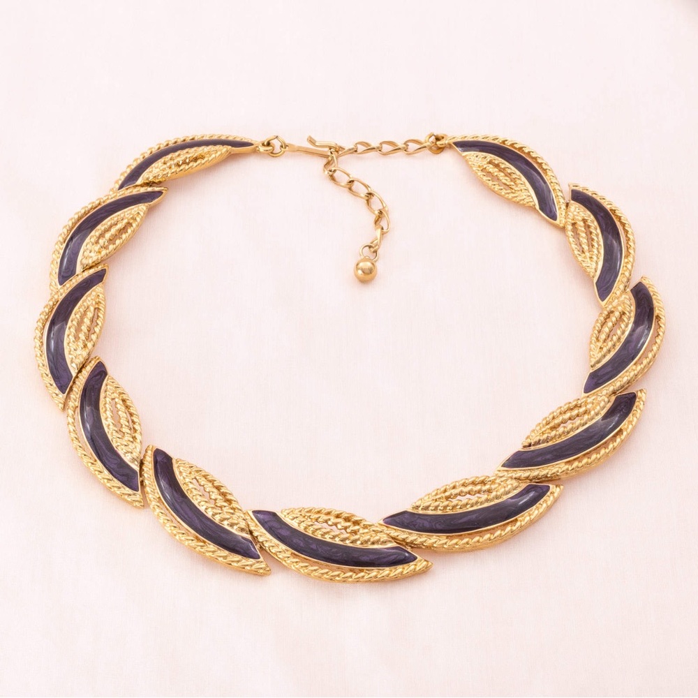 Trifari Gold and Purple Leaf Necklace Vintage